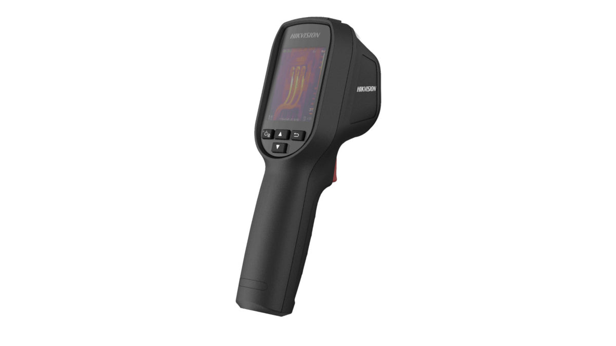 Hikvision Thermal Camera HM-TP31-3AUF-E1L by Galaxy Security showing thermal imaging lens and compact design on a neutral background.