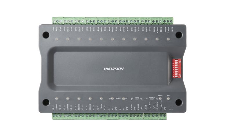 HIKVISION elevator sub-controller DS-K2M0016A with multiple connection ports for access control systems.
