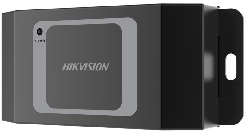 HIKVISION Secure Door Control Module DS-K2M061 mounted on a wall with connection ports visible.