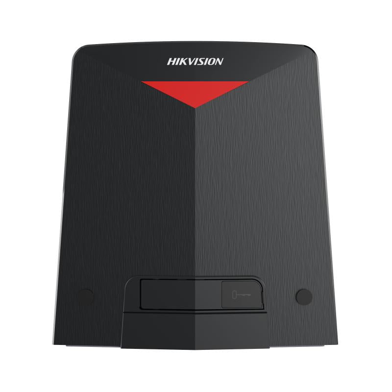 Hikvision DS-K3GL606WX-WE sliding gate opener by Galaxy Security, showing the control panel and motor unit.