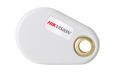 HIKVISION Clamshell Proximity Fob for access control, shown in black with keyring attachment.