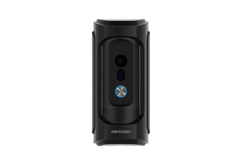 Hikvision Video Intercom Device DS-KB8113-IME1(B) with touchscreen display, mounted on wall for home security communication.