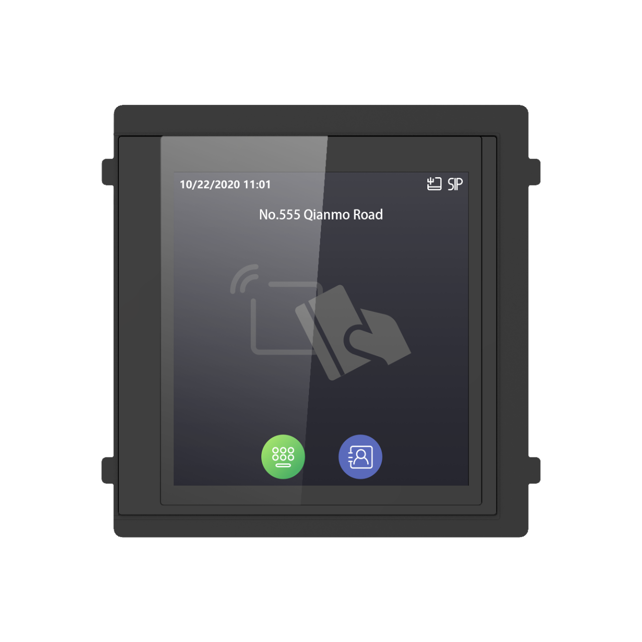 Galaxy Platinum IP intercom outdoor touch display reader module with sleek design and user interface, mounted outdoors.