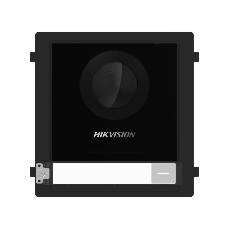 Hikvision two-wire main unit DS-KD8003Y-IME2 showing the device with multiple connection ports and user interface display.