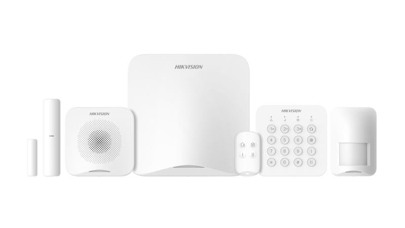 Hikvision DS-PA201PS-Kit-32WA branch alarm kit with control panel, wiring, and accessories for security system setup.