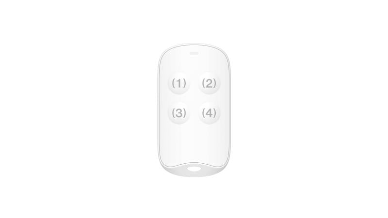 Wireless keyfob for Hikvision DS-PC2002-WBCKV security system, branded Galaxy Security, with buttons and keyring attachment.
