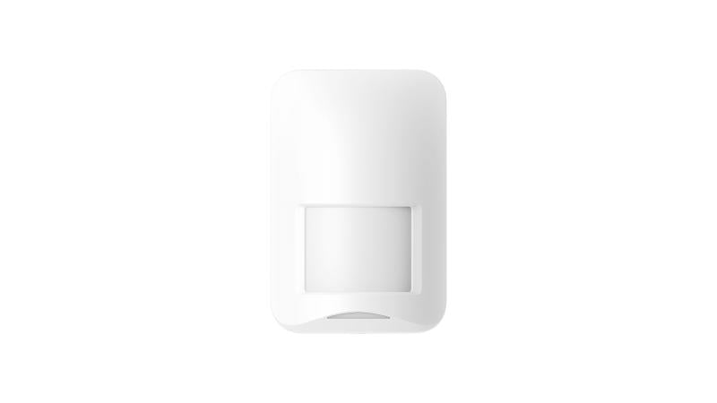 Wireless PIR detector from Hikvision DS-PD201P10-WA model, featuring motion sensors for security detection.