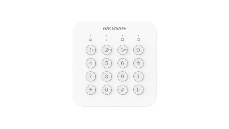 Wireless LED keypad for security system by Galaxy Security, Hikvision DS-PK201B-WA model with numeric buttons and LED indicators.