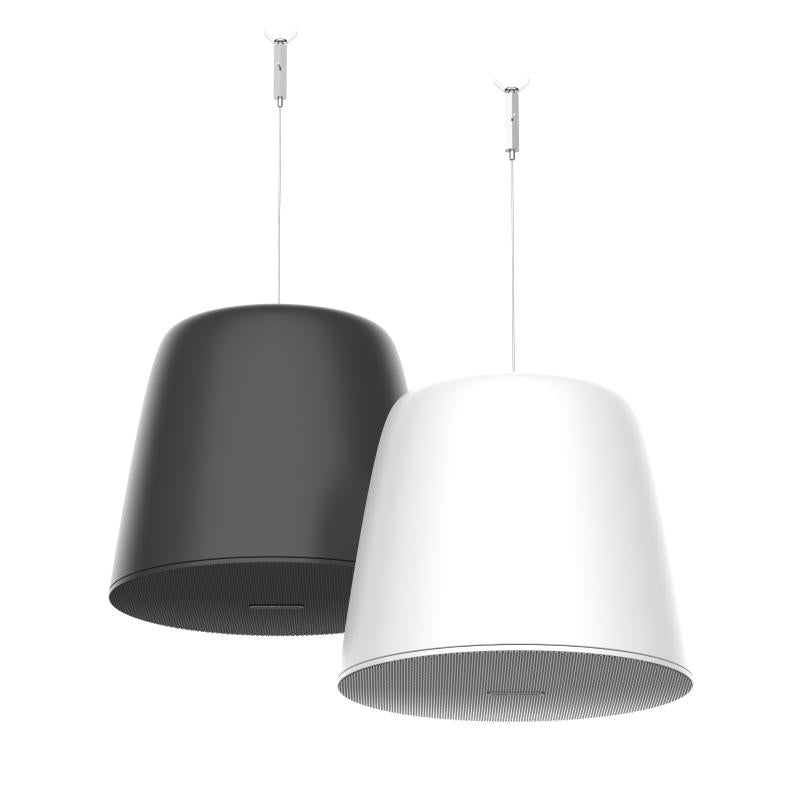 HIKVISION network pendant speaker PoE 30W mounted on wall, with black and beige design for outdoor or indoor use