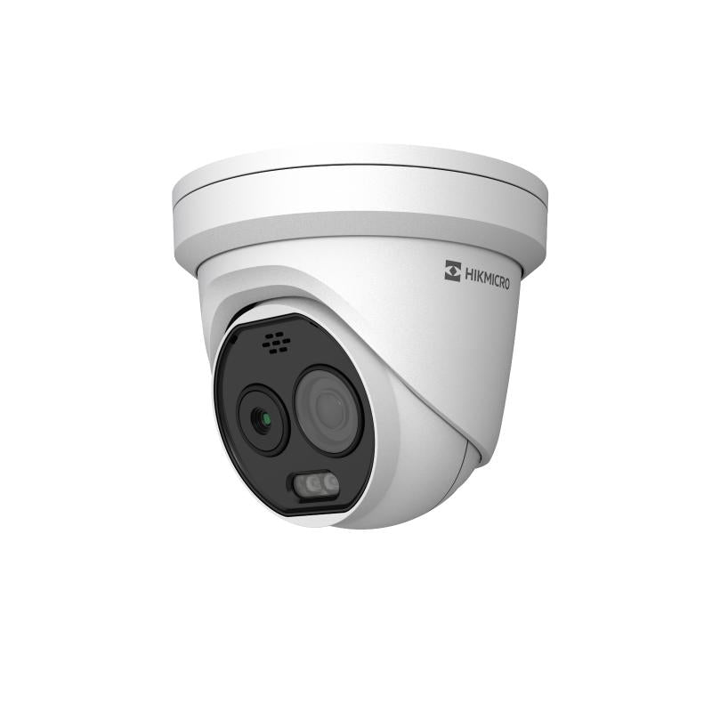 Hikvision thermal camera HM-TD1228T-2 with Galaxy Security branding, showing front view with thermal sensor and protective casing.