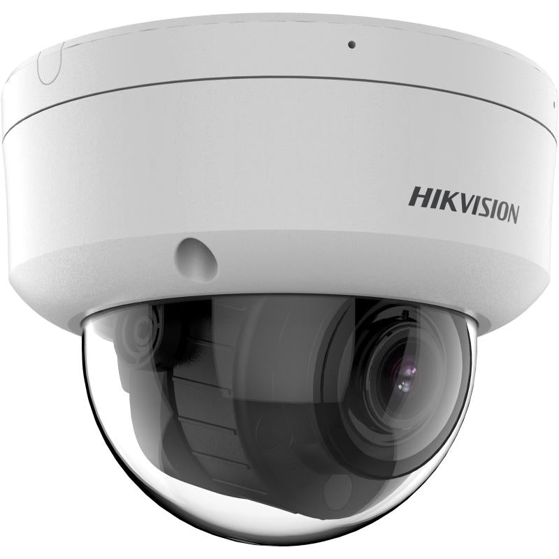 Hikvision 4MP Dome IP Camera DS-2CD2743G2-LIZS2U with 2.8-12mm lens, mounted on ceiling, security camera for surveillance.