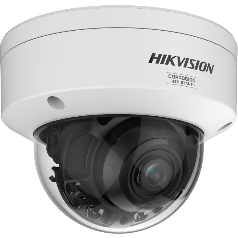 Hikvision DS-2CD2747G3T-LIZSY IP security camera with adjustable 2.8-12mm lens, mounted outdoors for surveillance.
