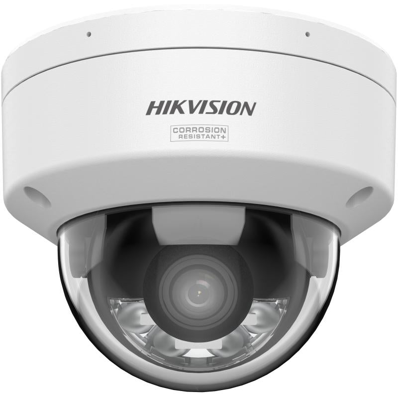 Hikvision 4MP dome IP camera in black with 2.8mm lens, designed for security surveillance, from Galaxy Security.
