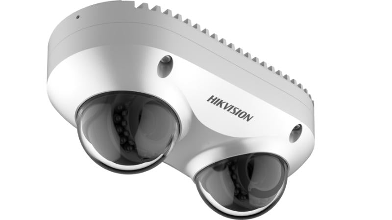 Hikvision DS-2CD6D42G2-IS security IP camera with 2.8mm lens, mounted on a wall for surveillance and security monitoring.