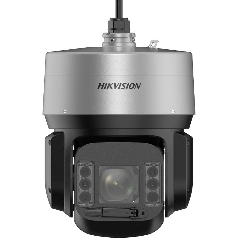 Hikvision PTZ IP Camera DS-2DV6C425MXG-ELW by Galaxy Security showing camera lens and mounting bracket in a professional setup