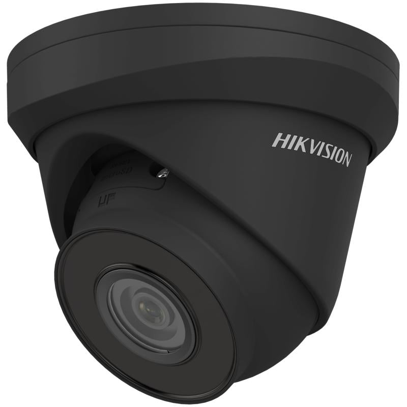 Hikvision 4MP turret IP camera ECI-T24F2 with 2.8mm lens, installed on a wall for surveillance.