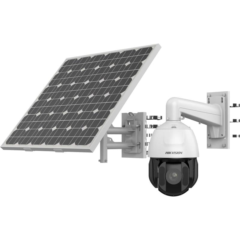 Hikvision 4MP PTZ IP camera with 4G and zoom lens, mounted outdoors with protective housing, used for security surveillance.