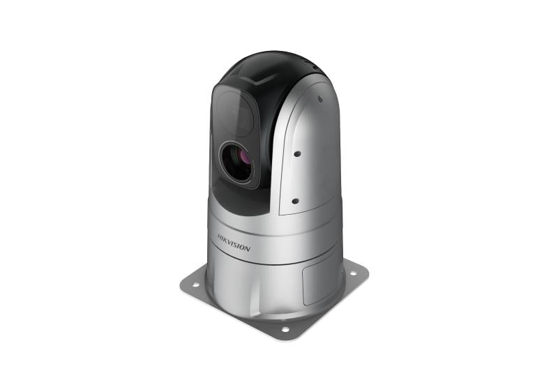 Hikvision thermal IP camera DS-2TD4538-25A4/W with black housing and lens, mounted on a wall for outdoor security surveillance.