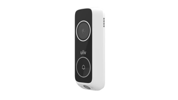Uniview ED-525B-WB-WH dual-lens video doorbell with white finish, featuring two camera lenses and a sleek modern design.