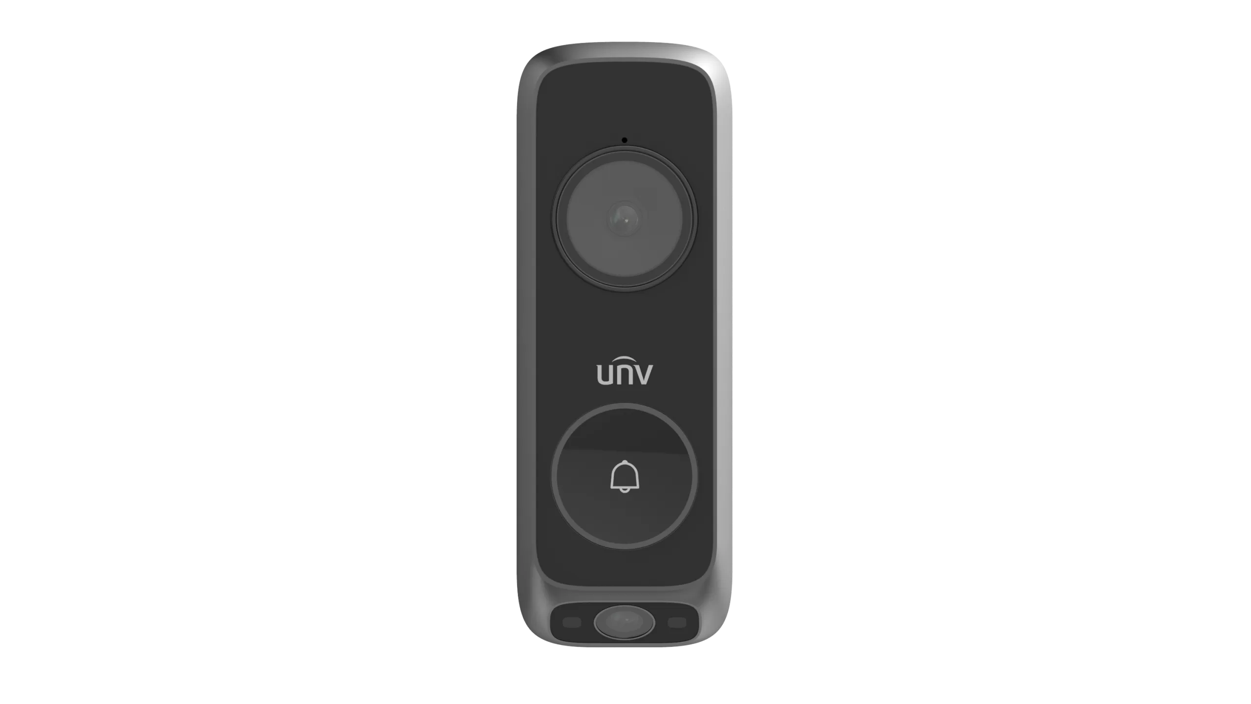 My Store UNV dual-lens video doorbell with two camera lenses and sleek white design mounted on a wall.