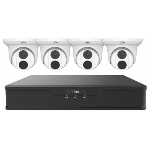 Uniview EK-S31P4T44T1-V2 4-channel surveillance kit with four dome cameras, 1TB HDD and four connecting cables.