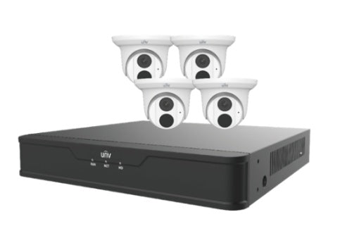Uniview EKDL-S31P4T44T1 4-channel 4MP dual light full color turret camera kit with AI human and vehicle detection