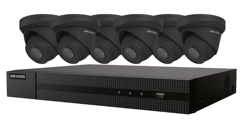 Hikvision EKI-K82T46B(C) security camera from Galaxy Security with a sleek black design and mounted on a wall.