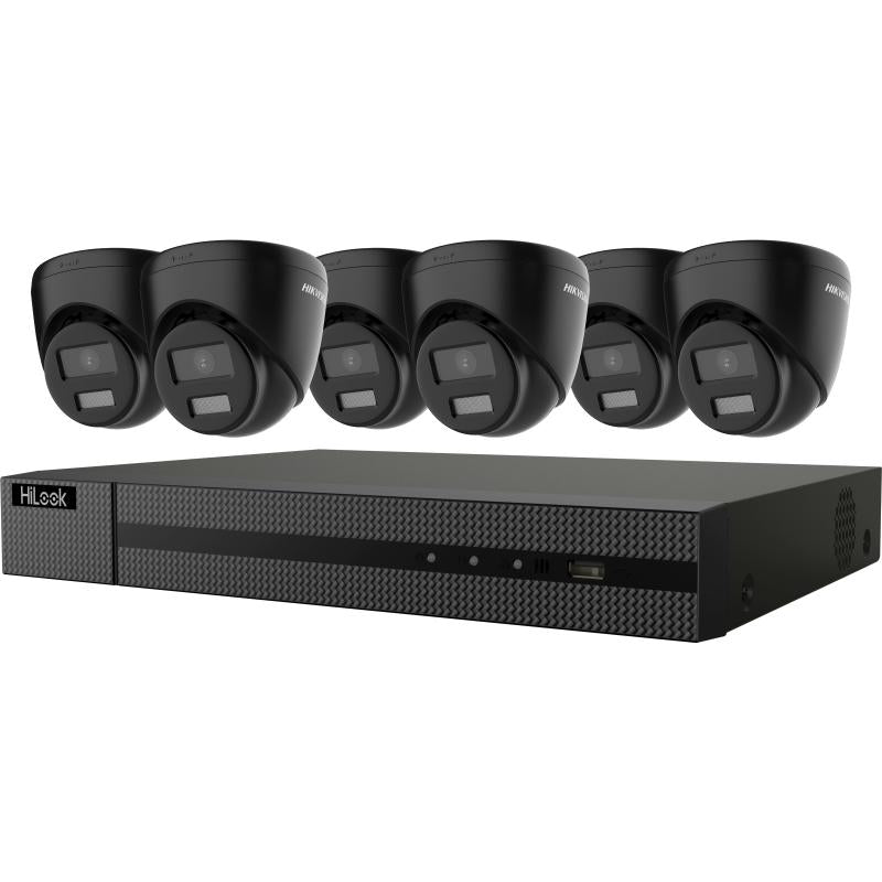 Hikvision 4MP turret PoE security camera from Galaxy Security, black color, with durable weather-resistant housing.