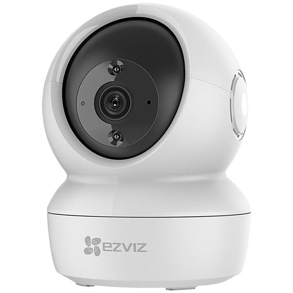 EZVIZ C6N 4MP pan and tilt smart home security camera showing camera lens and adjustable mount in a home setting