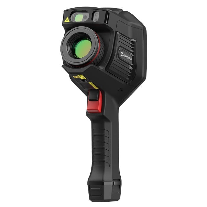 Hikvision thermal camera HM-TP73-15SVF/W-G31 with lens, showing thermal imaging features and sleek black design.