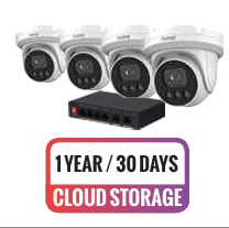 Galaxy Cloud-Based 4CH 4K security camera kit with four high-resolution cameras and weatherproof design.