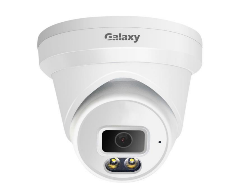 Galaxy ColorVu Series 4K warm light fixed IP turret camera, GX-CV728A-28 model, with advanced surveillance features