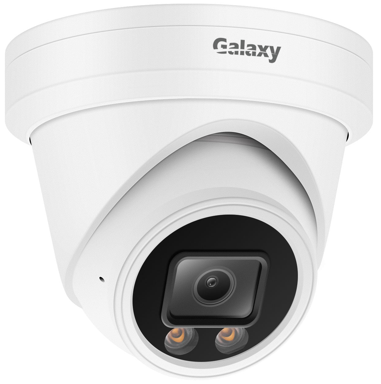 Galaxy Color-V Elite Series 5MP turret IP camera with dual lights, showing the camera lens and dual LED lights.