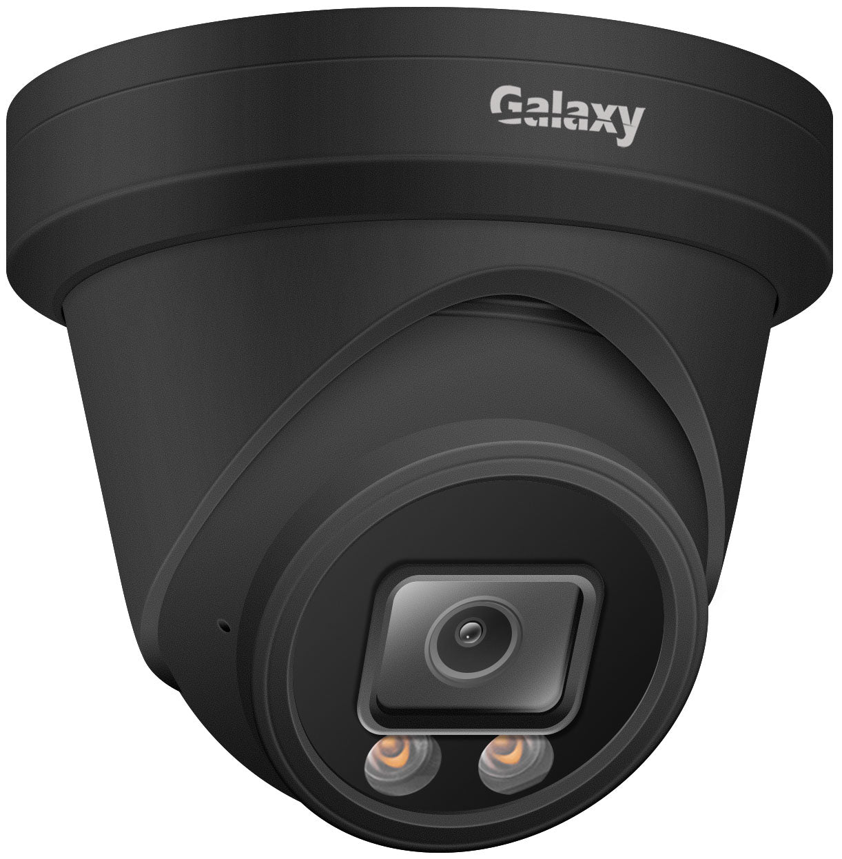 My Store Galaxy Color-V Elite Series 5MP turret IP camera with dual lights, black exterior, and wide-angle lens.