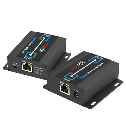 Gigabit Ethernet and PoE repeater from My Store, showing ports and connection indicators on a compact network device.