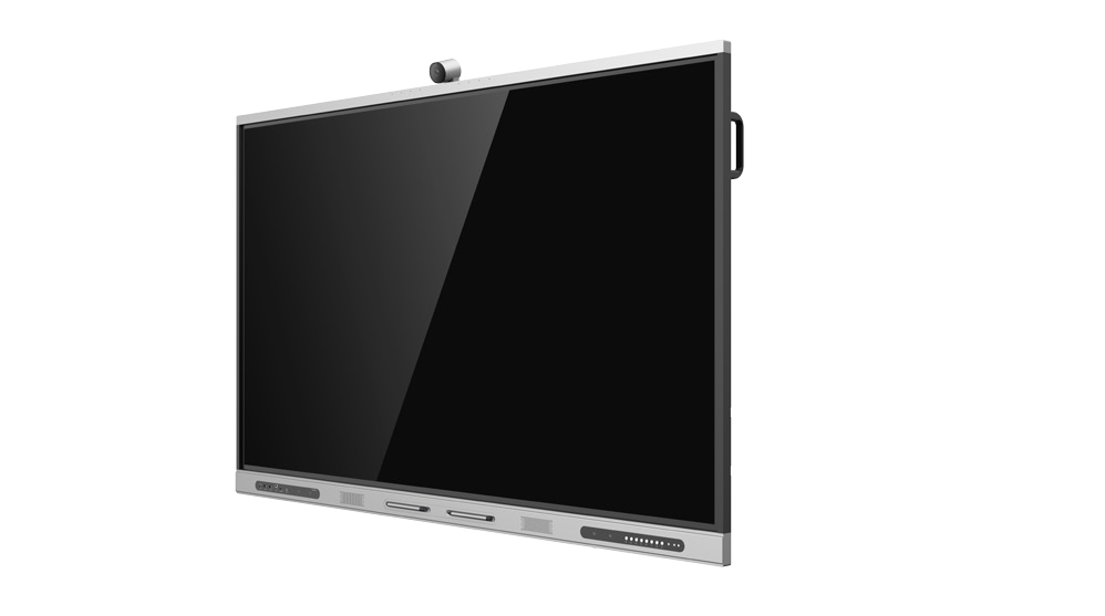 65-inch My Store smart interactive whiteboard showing digital interface with touch and pen input on a classroom wall setup.