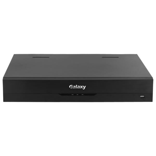 Galaxy Hunter AI 16MP 4x SATA 1.5U NVR with multiple camera inputs and advanced AI features, shown in the image.