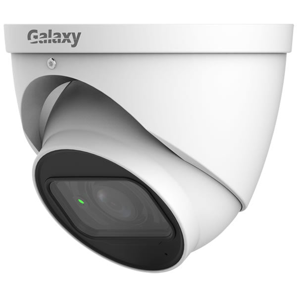 Galaxy Hunter Series 5MP 4-in-1 IR motorized turret camera with 2.7-12mm lens, black color, mounted on a ceiling.