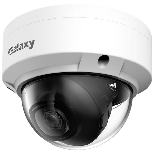 Galaxy Hunter Series 4MP Lite AI Starlight IR fixed dome IP camera with 2.8mm lens, black color, mounted on ceiling indoors