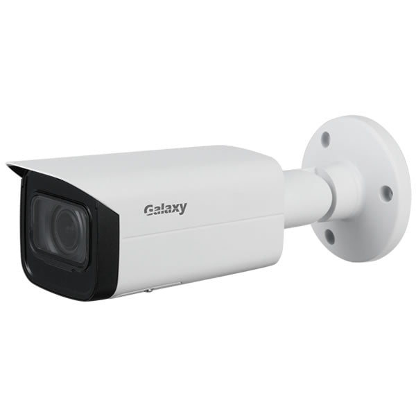 Galaxy Hunter Series 4MP Lite AI Starlight IR motorized bullet IP camera with 2.7~13.5mm lens, black exterior, and advanced security features