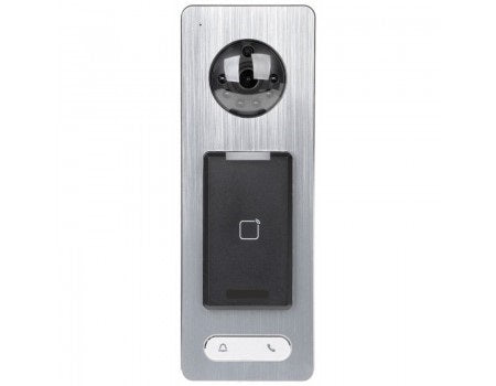Video access control terminal with Mifare card reader, GX-K1T500S model, featuring a sleek design and LCD display for secure entry.