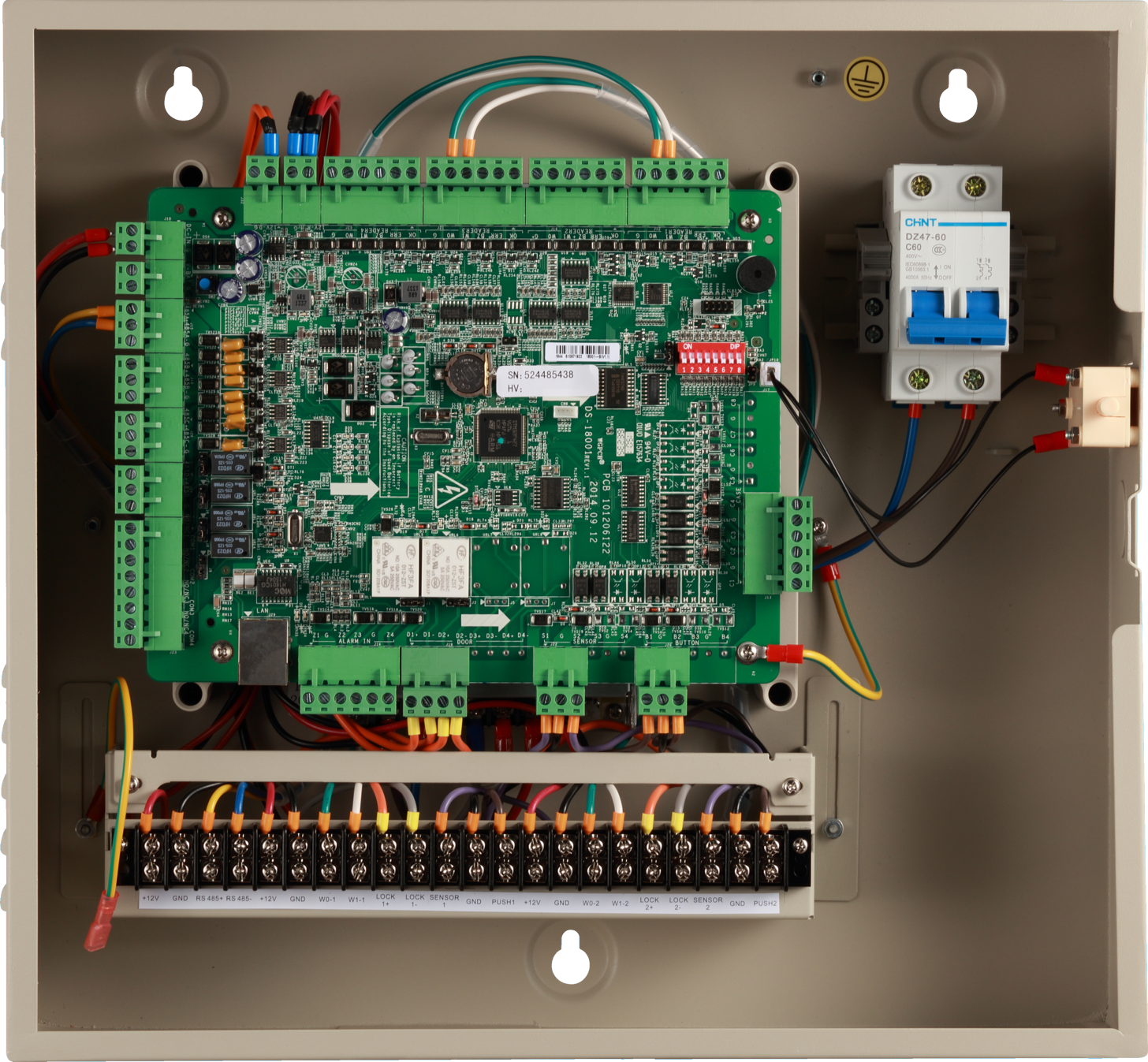 Two-door control panel with digital display and keypad, My Store GX-K2602 security access control system.