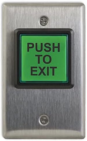 Galaxy Green Push To Exit Button from My Store, close-up of the green button with black housing, designed for access control systems.