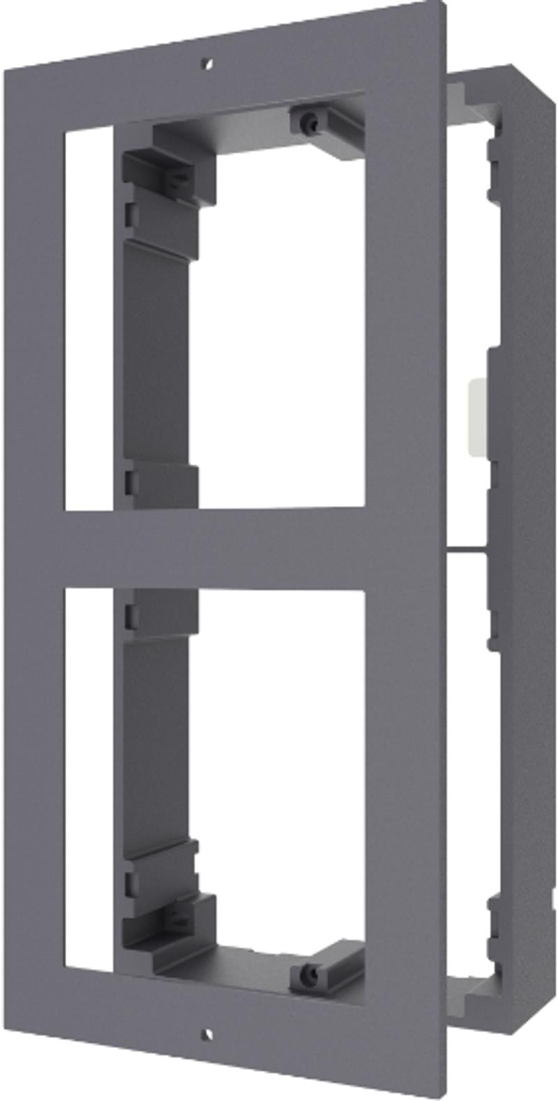 Galaxy Security surface mount bracket for 2-bay intercom modular, shown in a clean, sturdy design for secure installation.