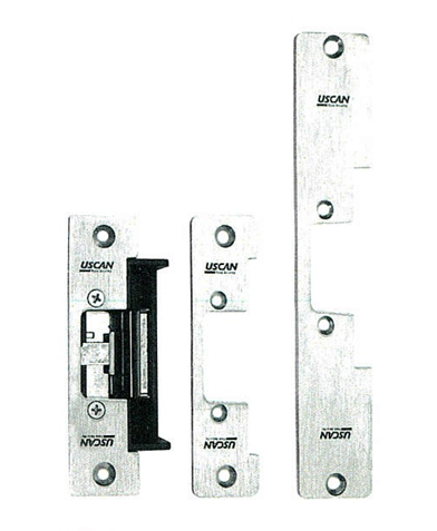 Electric strike protector with 3.75-inch rose and 8-inch height, 3.5-inch width, designed for secure door access control.