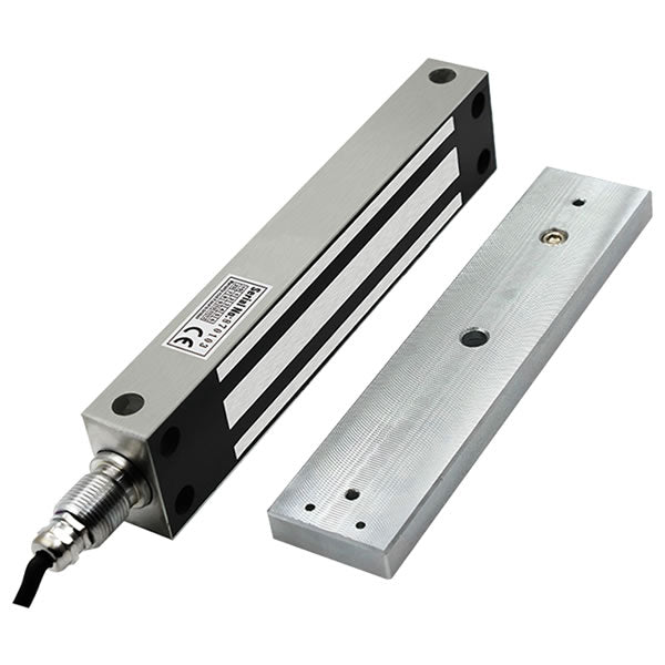 Electromagnetic lock GX-KL206C-WR by My Store, 320kg/700lbs holding force, mounted on a door with wiring visible in the image.