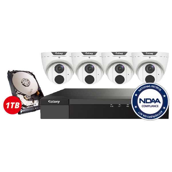 4K AI IP turret security camera from Galaxy Pro Series with built-in analytics like line crossing, people counting, intrusion, face detection