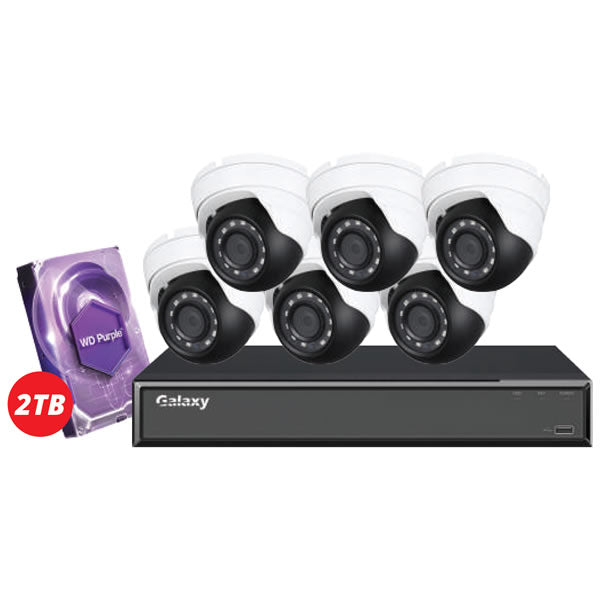 8CH Hunter Series 5MP IP eyeball security camera kit with multiple cameras and mounting accessories, designed for surveillance.