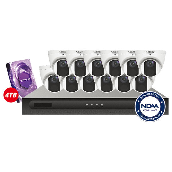 16-channel 4MP Galaxy Elite IP security camera kit with multiple cameras and network recorder, ideal for home or business surveillance.