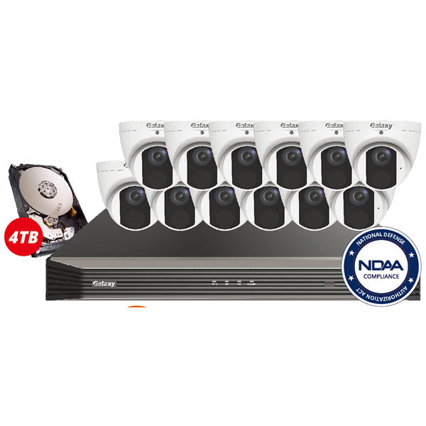 16CH 4MP Galaxy Pro Starlight IP security camera kit with built-in analytics including line crossing, face detection, and intrusion detection.